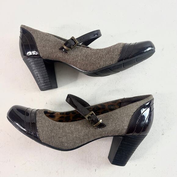🦉Clarks Bendables Brown Tweed Two Tone Academia Mary Jane Pumps Sz 8 - Picture 4 of 9